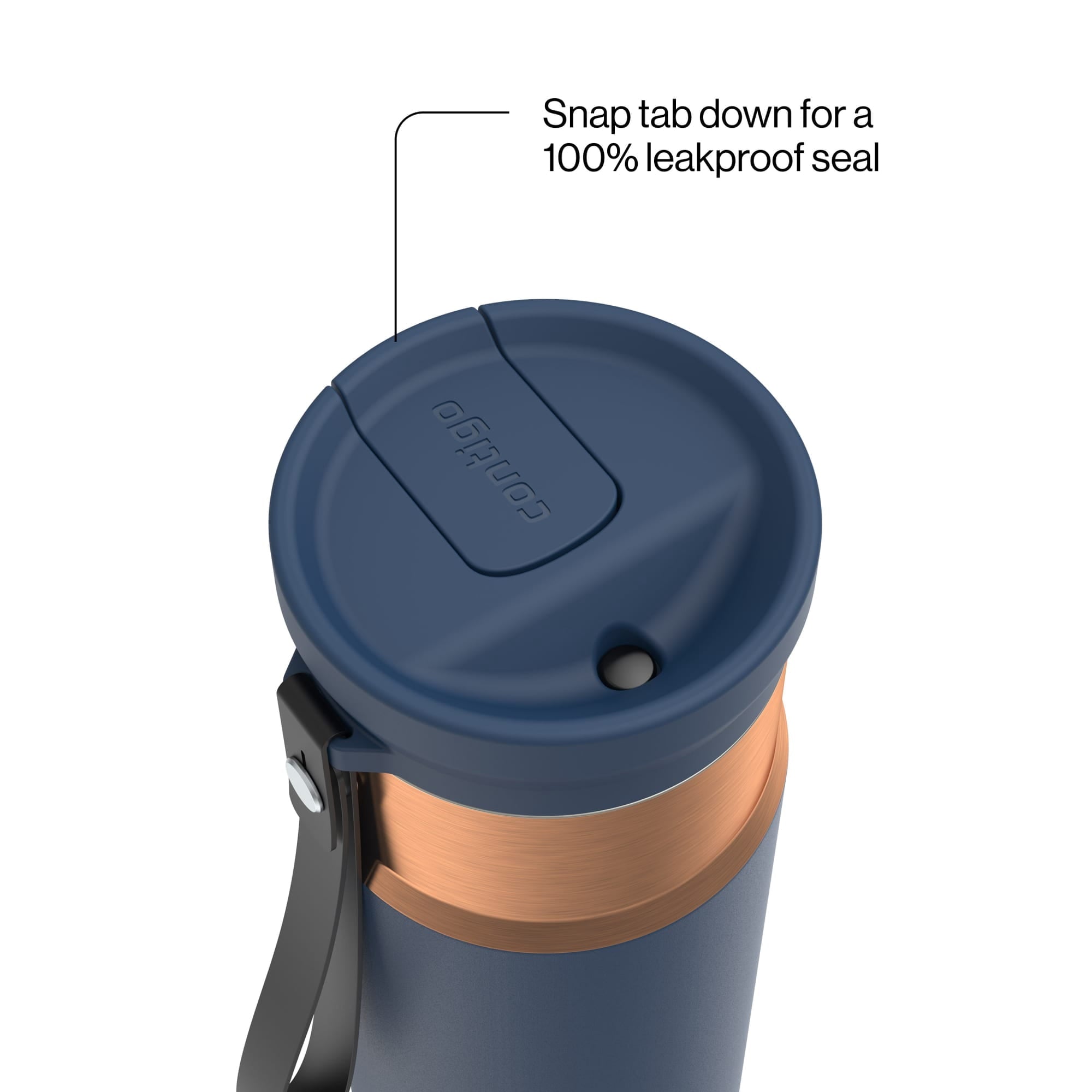 Contigo SnapSeal Leakproof Stainless Steel Reusable Water Bottle with Carrying Strap, Dark Blue/Bronze, 24 oz - 2NSK