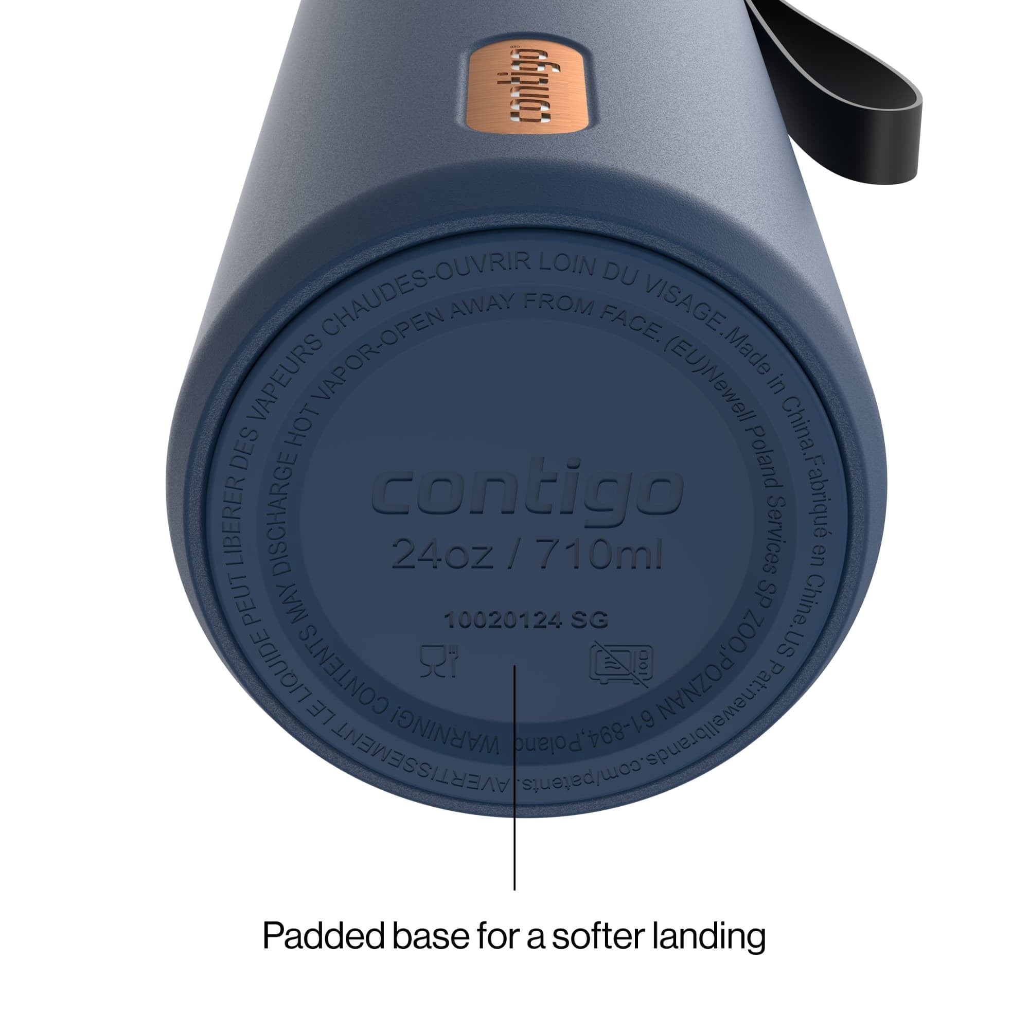 Contigo SnapSeal Leakproof Stainless Steel Reusable Water Bottle with Carrying Strap, Dark Blue/Bronze, 24 oz - 2NSK