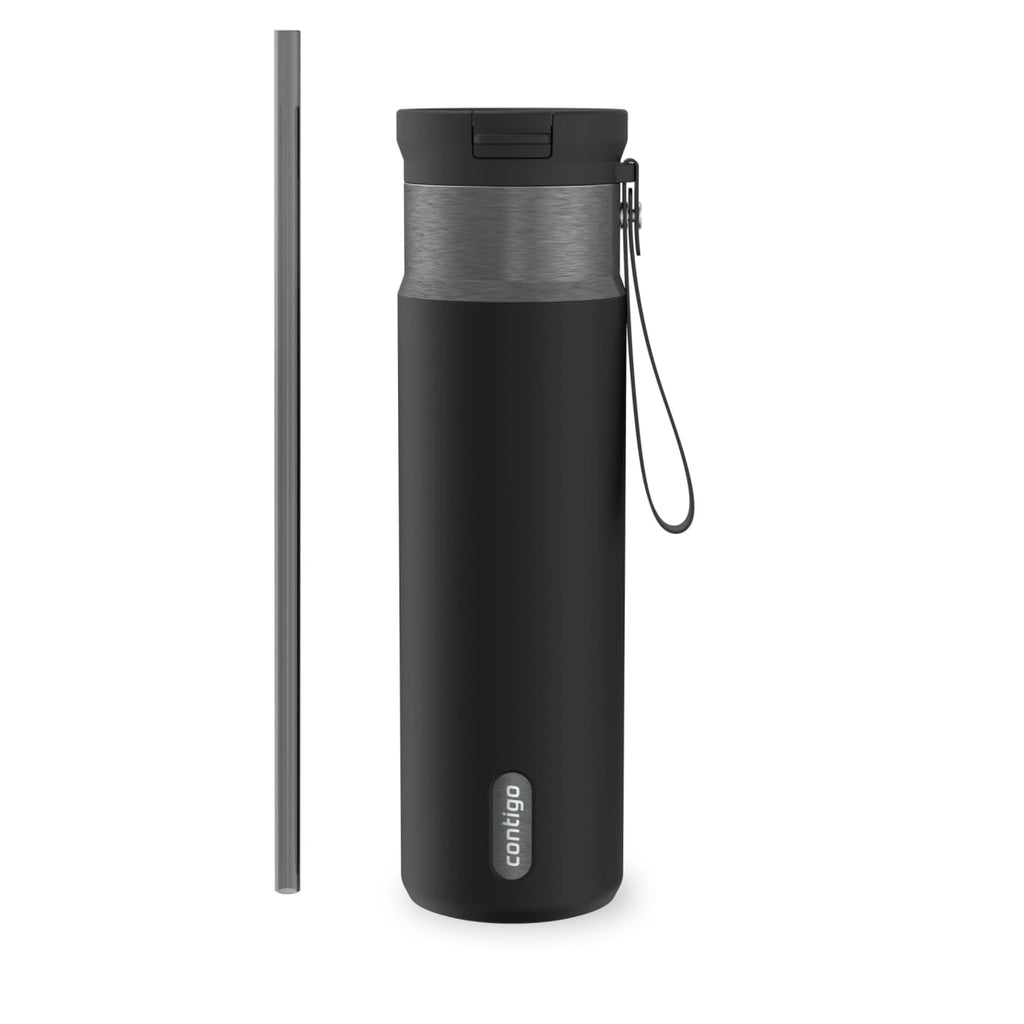 Contigo SnapSeal Leakproof Stainless Steel Reusable Water Bottle with Carrying Strap, Dark Blue/Bronze, 24 oz - 2NSK