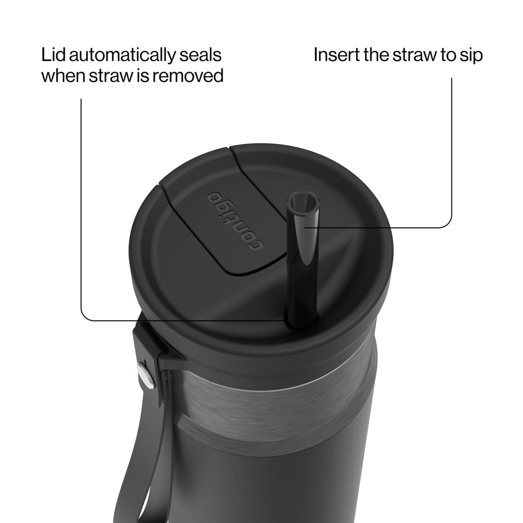 Contigo SnapSeal Leakproof Stainless Steel Reusable Water Bottle with Carrying Strap, Dark Blue/Bronze, 24 oz - 2NSK