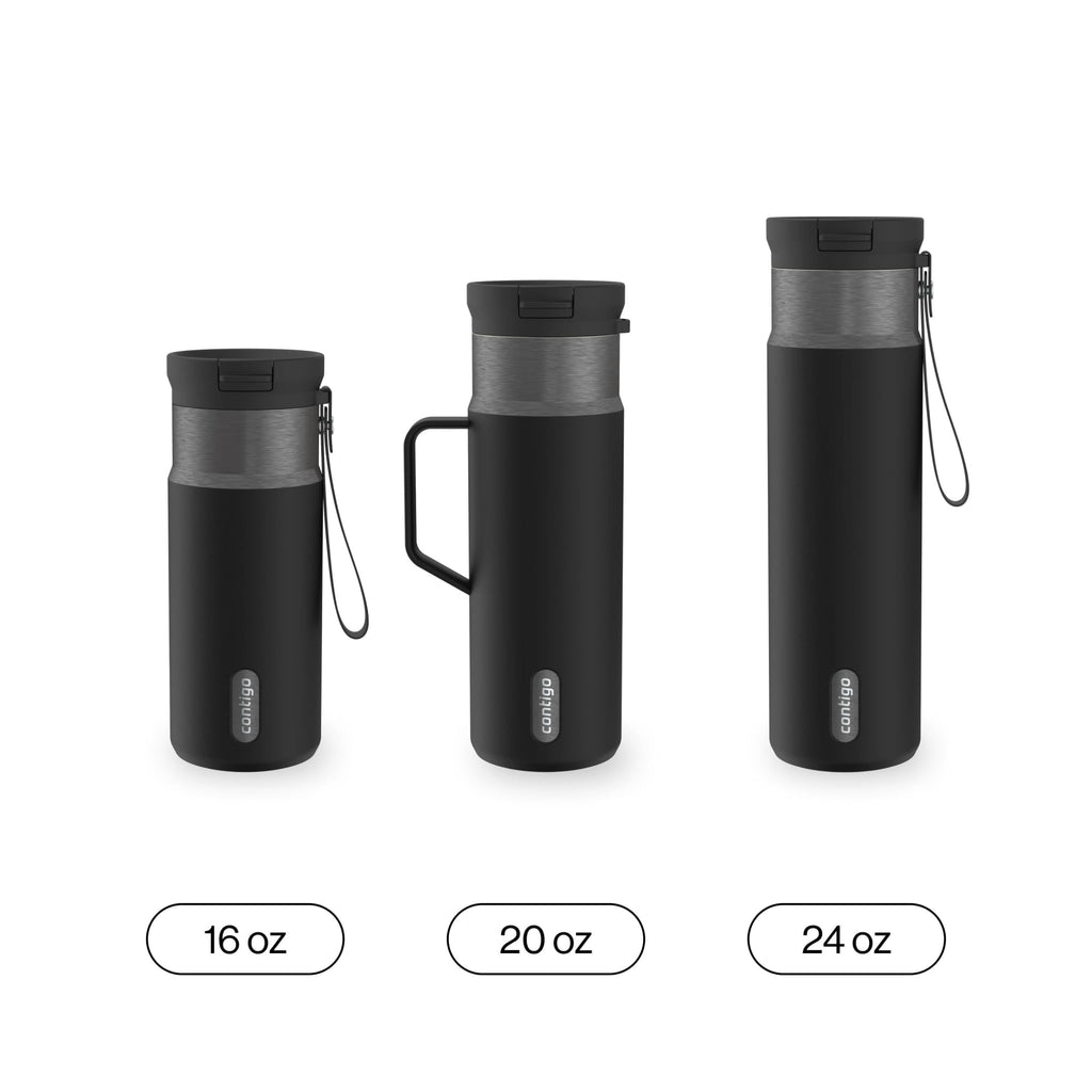 Contigo SnapSeal Leakproof Stainless Steel Reusable Water Bottle with Carrying Strap, Dark Blue/Bronze, 24 oz - 2NSK