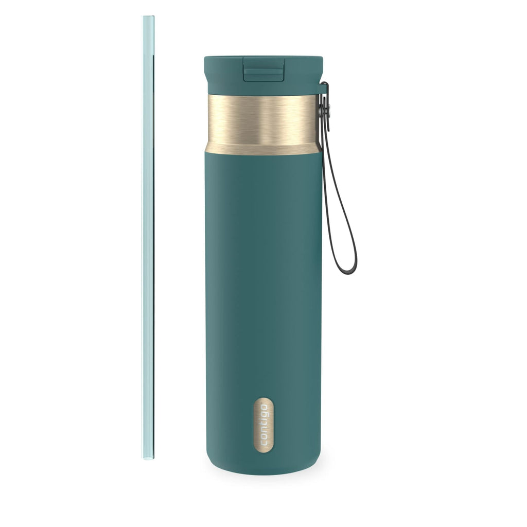 Contigo SnapSeal Leakproof Stainless Steel Reusable Water Bottle with Carrying Strap, Dark Blue/Bronze, 24 oz - 2NSK