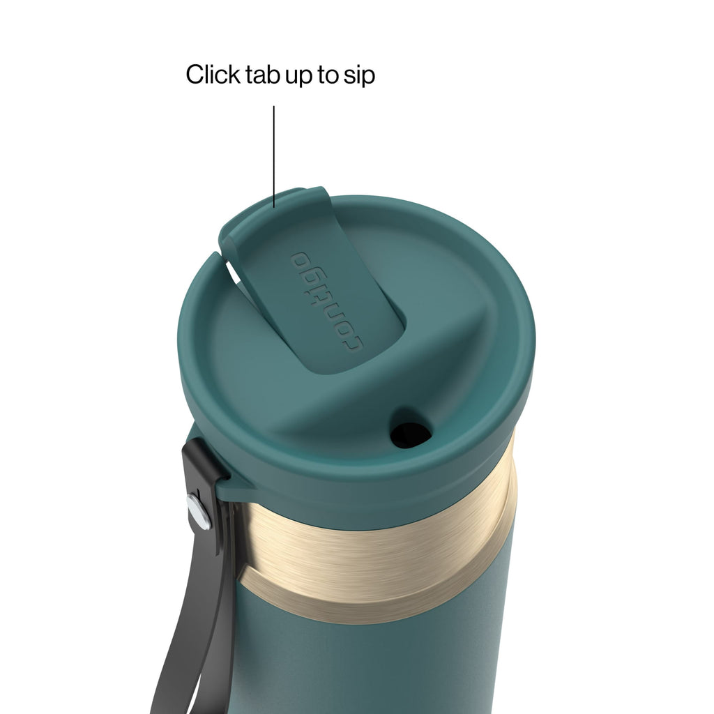 Contigo SnapSeal Leakproof Stainless Steel Reusable Water Bottle with Carrying Strap, Dark Blue/Bronze, 24 oz - 2NSK