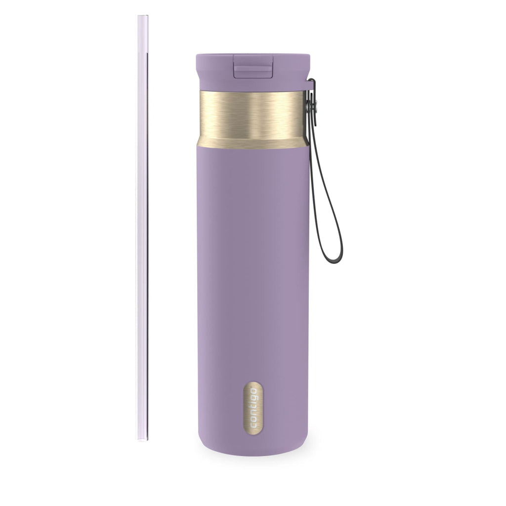 Contigo SnapSeal Leakproof Stainless Steel Reusable Water Bottle with Carrying Strap, Dark Blue/Bronze, 24 oz - 2NSK