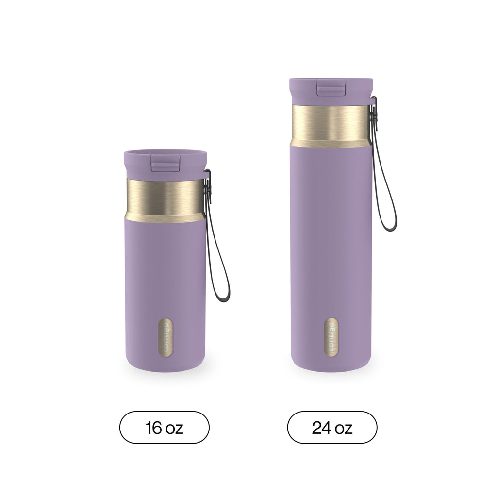Contigo SnapSeal Leakproof Stainless Steel Reusable Water Bottle with Carrying Strap, Dark Blue/Bronze, 24 oz - 2NSK