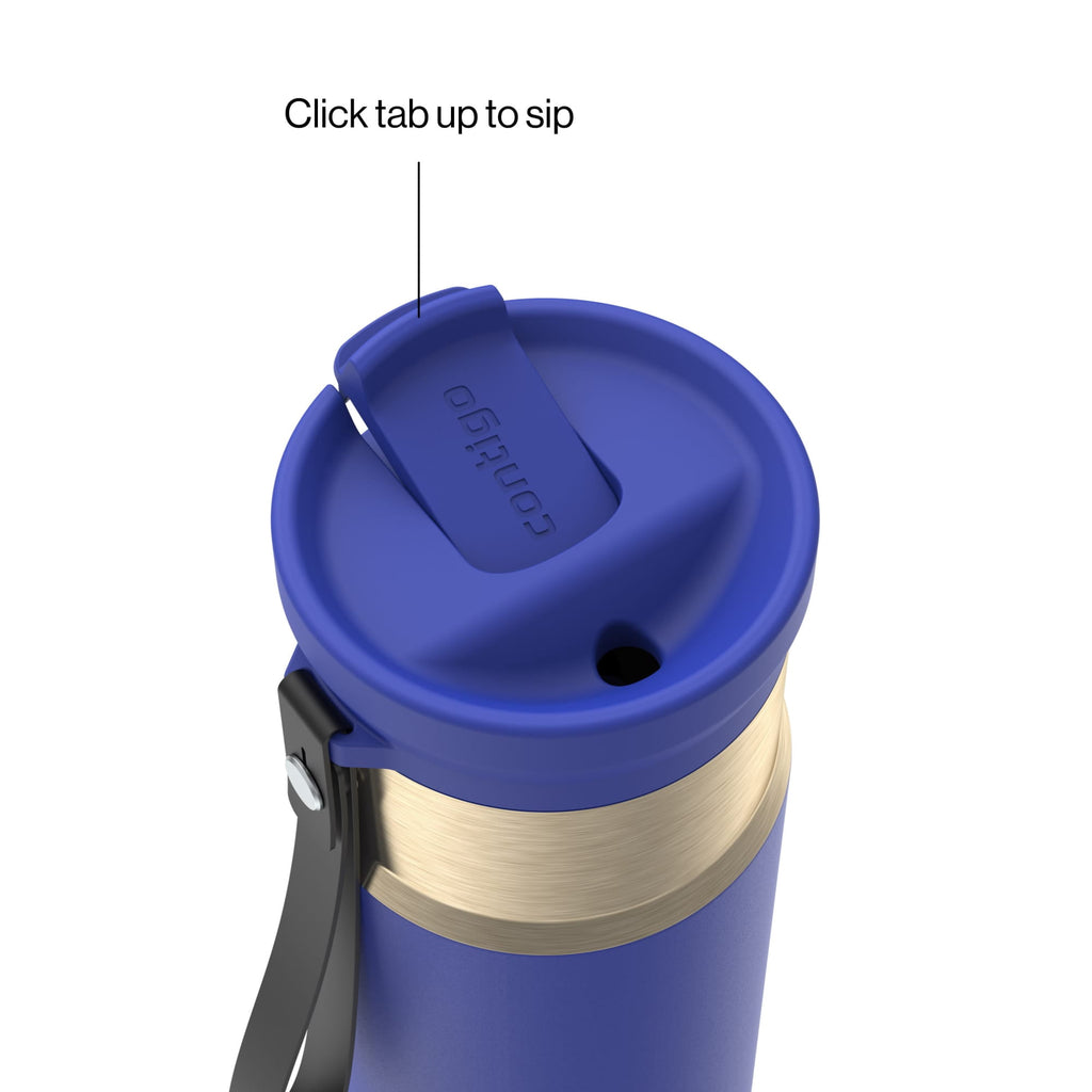 Contigo SnapSeal Leakproof Stainless Steel Reusable Water Bottle with Carrying Strap, Dark Blue/Bronze, 24 oz - 2NSK