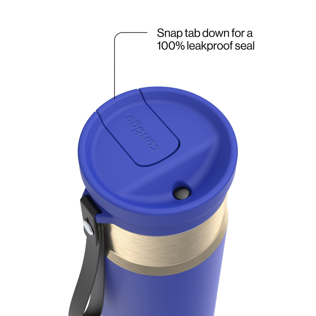 Contigo SnapSeal Leakproof Stainless Steel Reusable Water Bottle with Carrying Strap, Dark Blue/Bronze, 24 oz - 2NSK