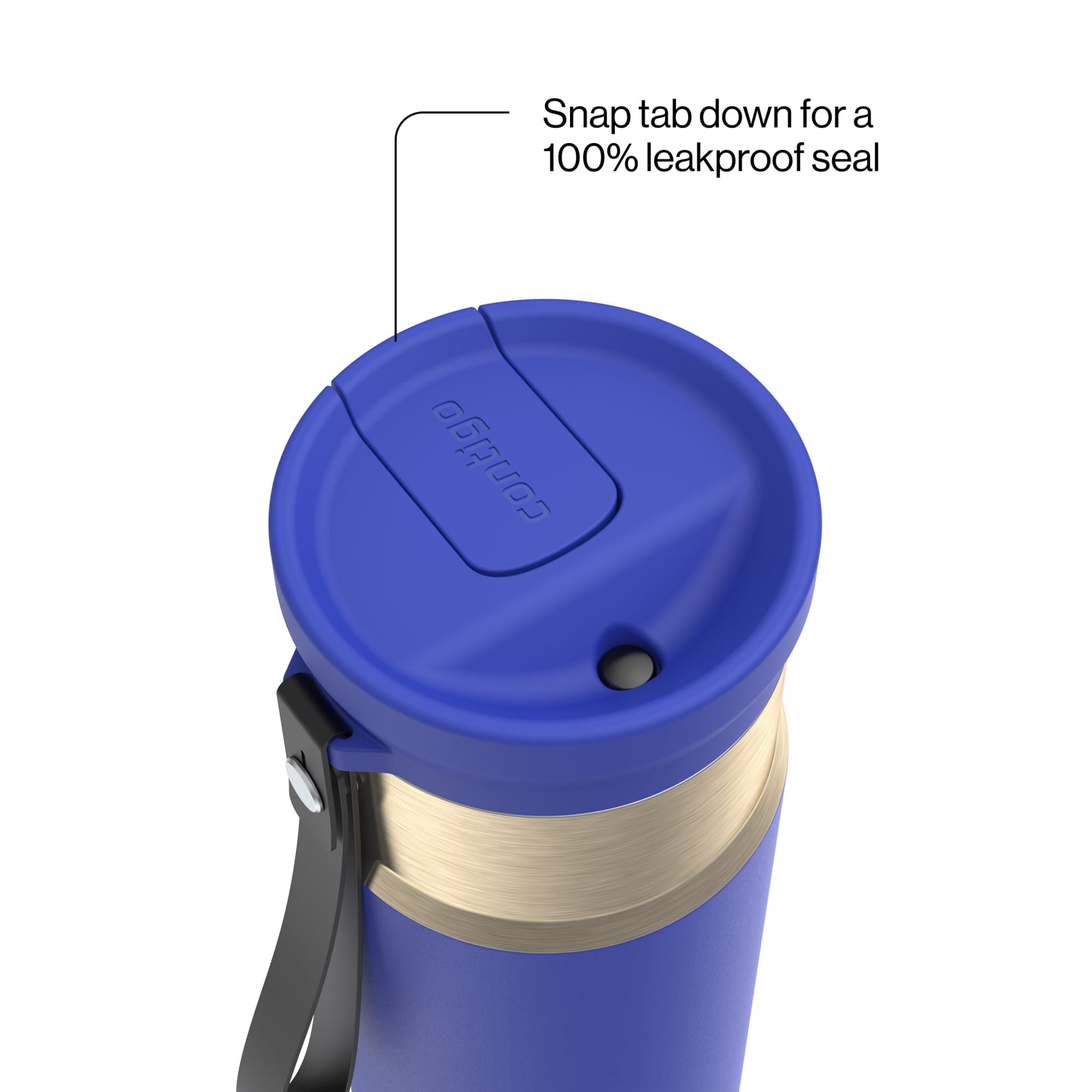 Contigo SnapSeal Leakproof Stainless Steel Reusable Water Bottle with Carrying Strap, Dark Blue/Bronze, 24 oz - 2NSK