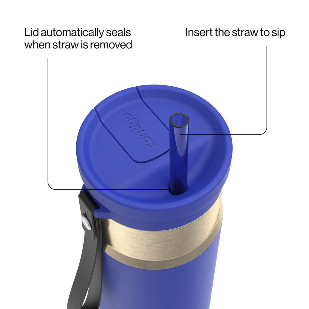 Contigo SnapSeal Leakproof Stainless Steel Reusable Water Bottle with Carrying Strap, Dark Blue/Bronze, 24 oz - 2NSK