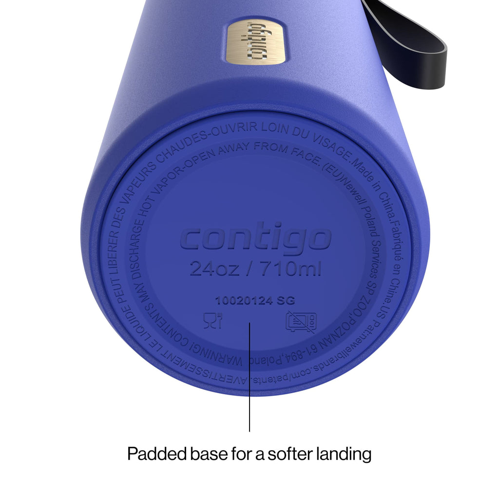 Contigo SnapSeal Leakproof Stainless Steel Reusable Water Bottle with Carrying Strap, Dark Blue/Bronze, 24 oz - 2NSK