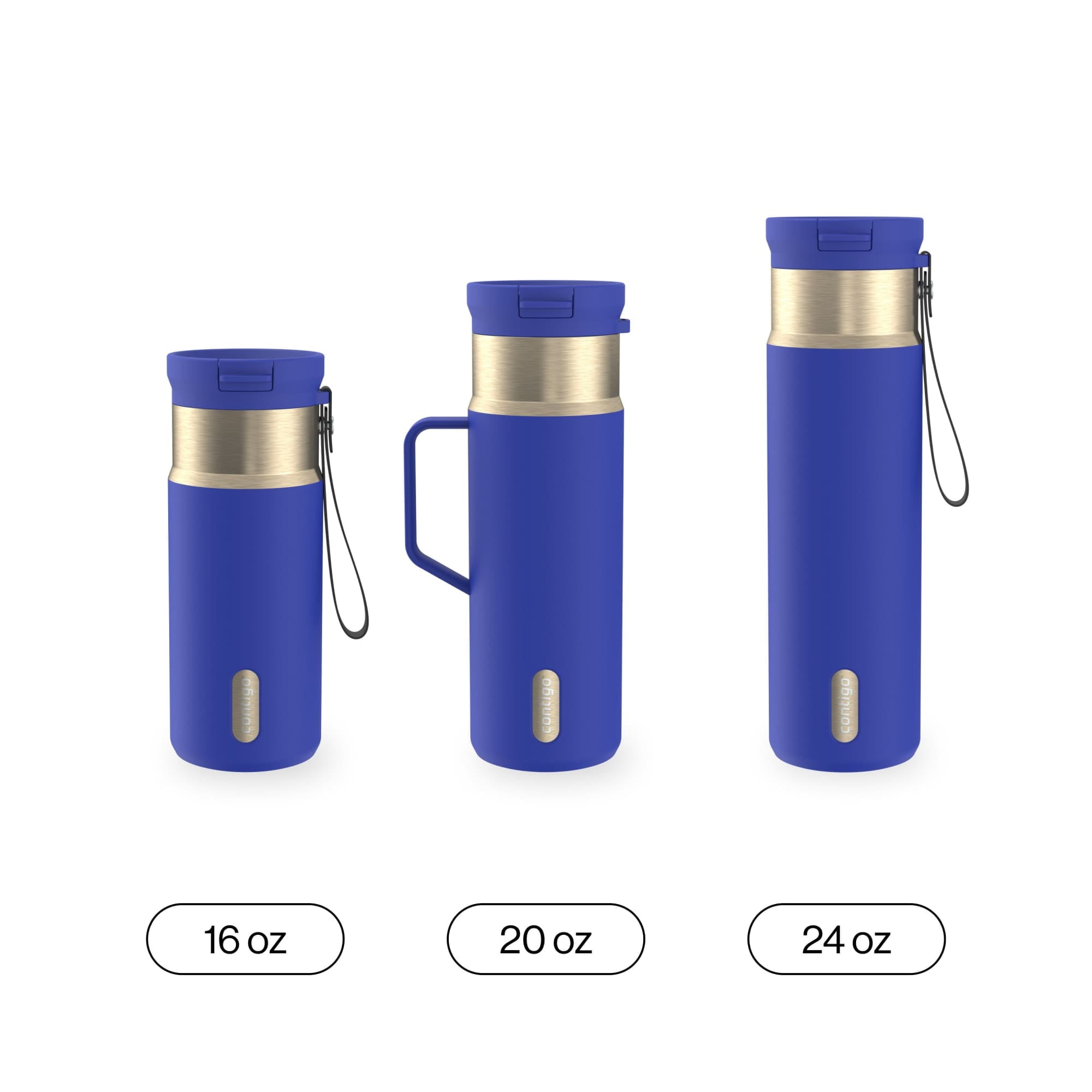 Contigo SnapSeal Leakproof Stainless Steel Reusable Water Bottle with Carrying Strap, Dark Blue/Bronze, 24 oz - 2NSK