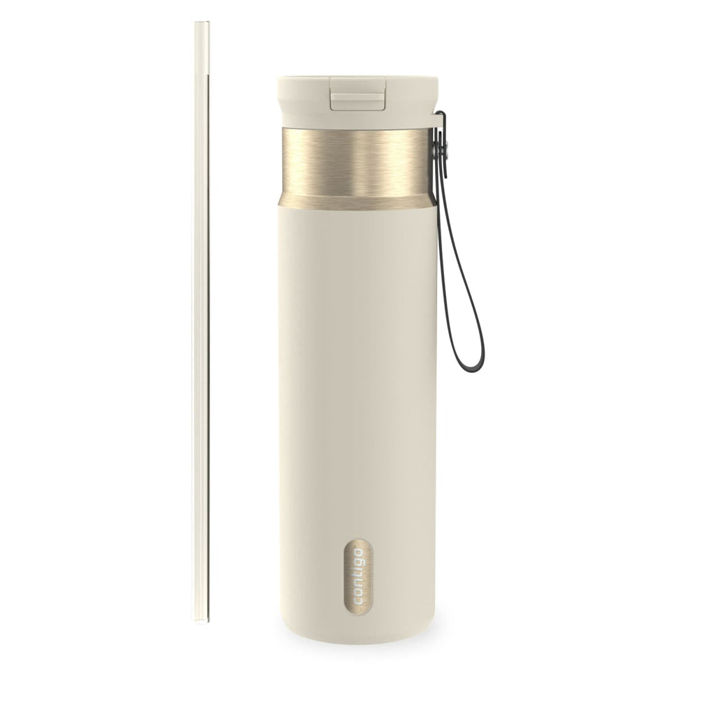 Contigo SnapSeal Leakproof Stainless Steel Reusable Water Bottle with Carrying Strap, Dark Blue/Bronze, 24 oz - 2NSK