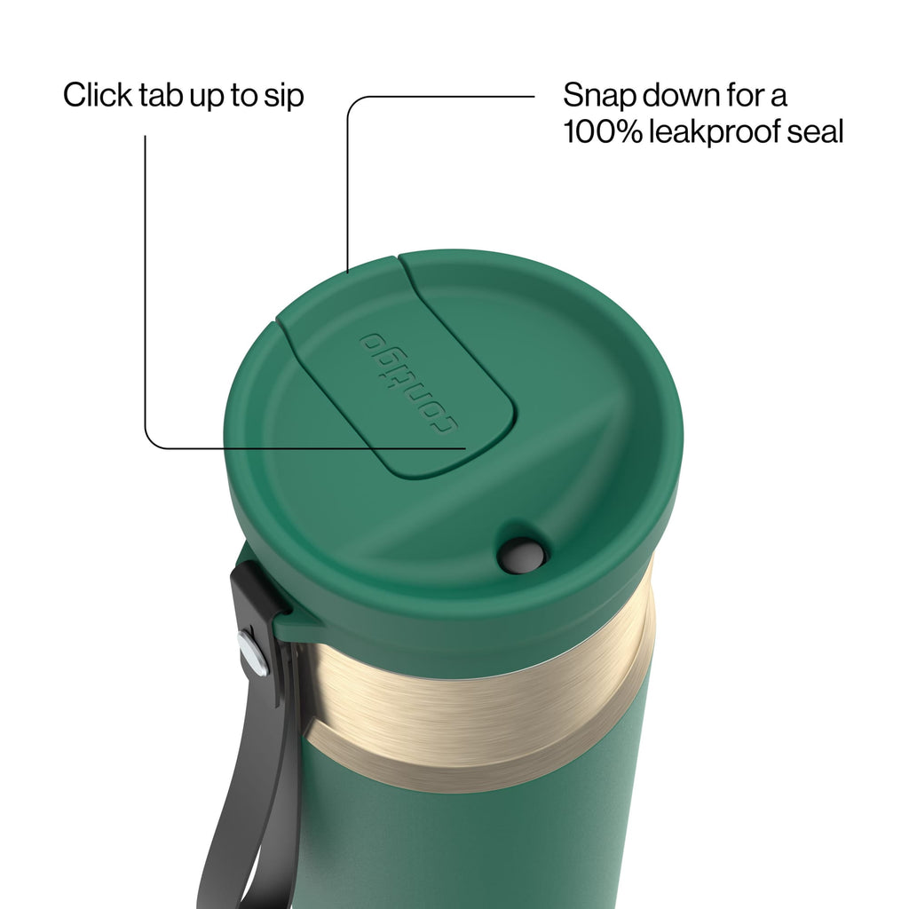 Contigo SnapSeal Leakproof Stainless Steel Reusable Water Bottle with Carrying Strap, Dark Blue/Bronze, 24 oz - 2NSK