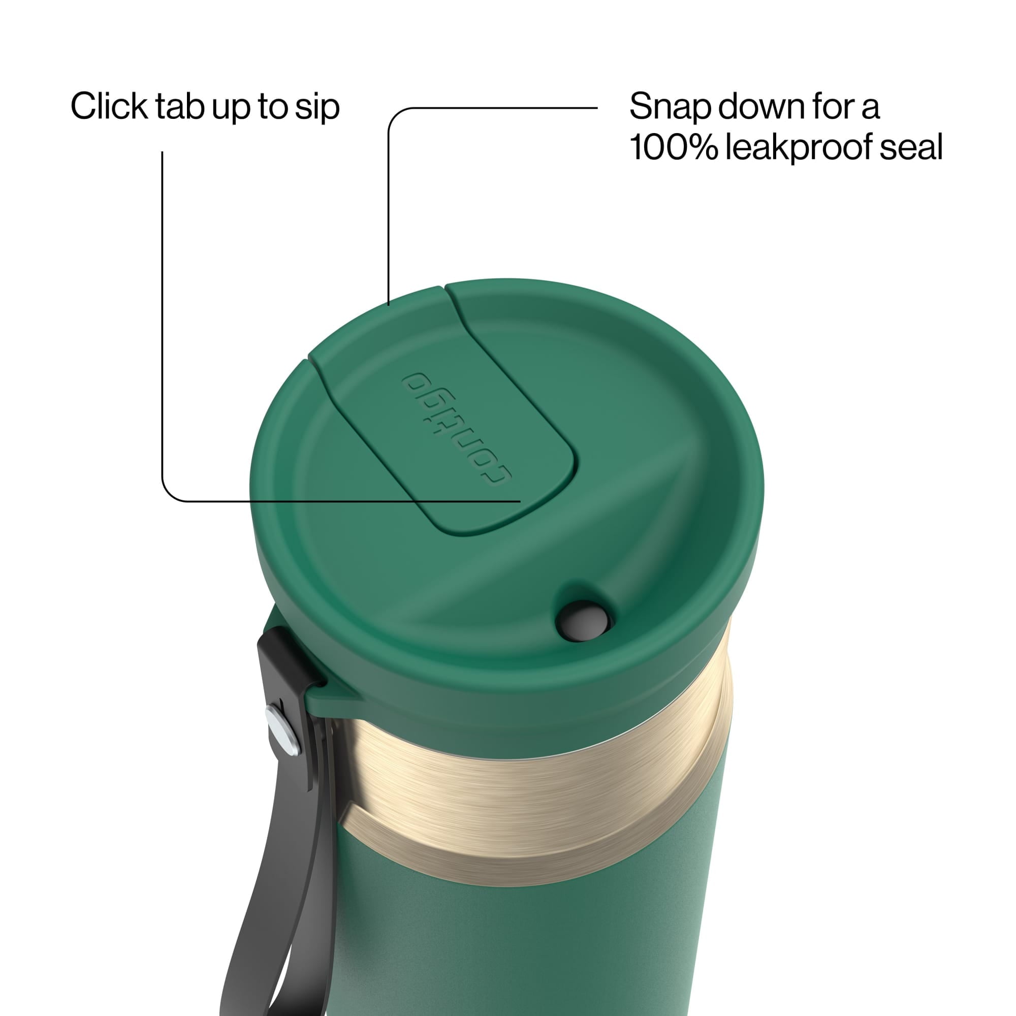 Contigo SnapSeal Leakproof Stainless Steel Reusable Water Bottle with Carrying Strap, Dark Blue/Bronze, 24 oz - 2NSK