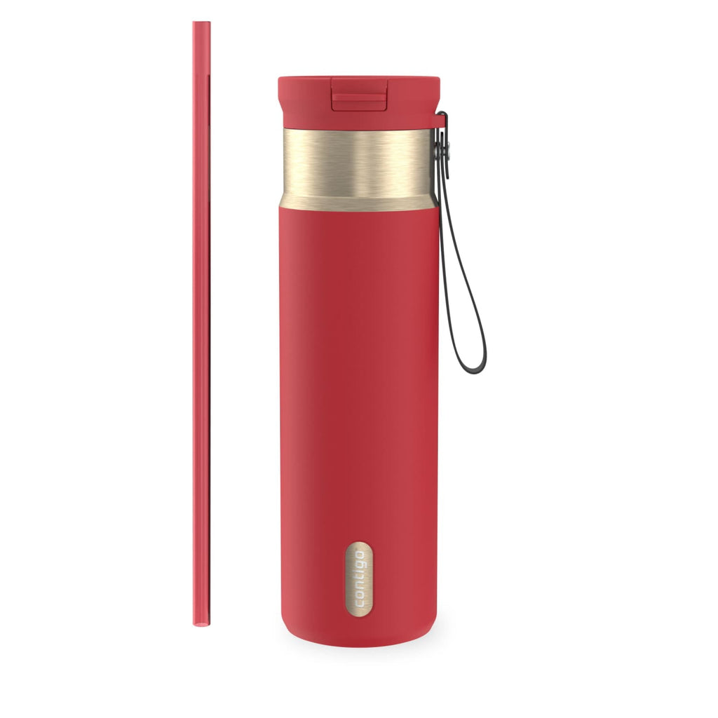 Contigo SnapSeal Leakproof Stainless Steel Reusable Water Bottle with Carrying Strap, Dark Blue/Bronze, 24 oz - 2NSK