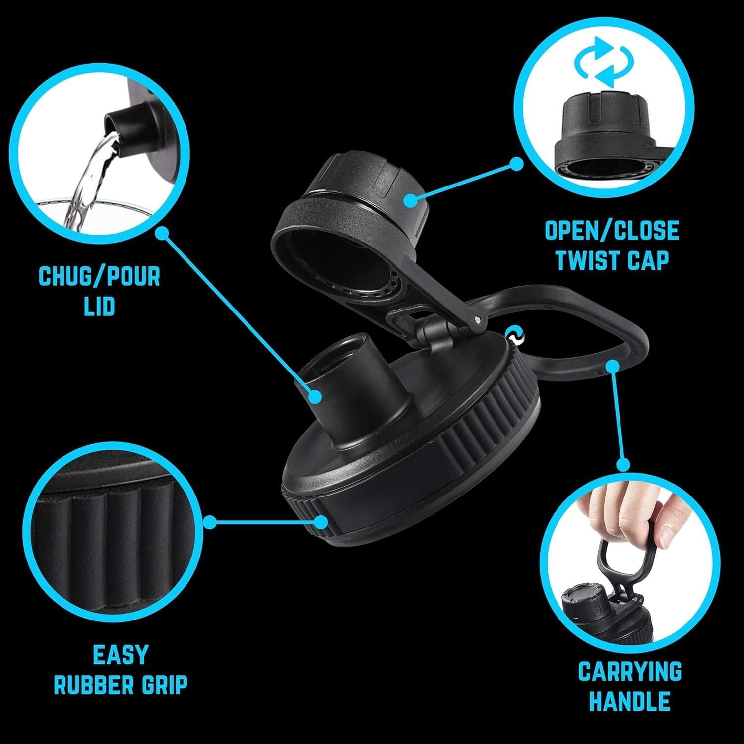 Hydraflow Wide Mouth Spout Twist Chug Nalgene Replacement Lid | Compatible with Nalgene 32 oz Wide Mouth Lid, Hydroflask &amp; Many  Top Water Bottle Brands Sizes 12 16 18 20 32 40 64 Oz - N8NW