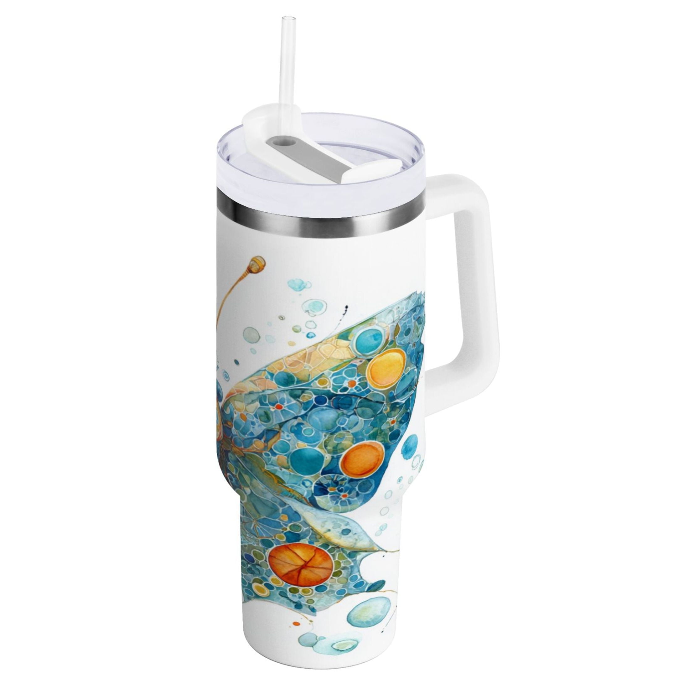 40 oz Insulated Stainless Steel Tumbler Double Wall Stainless Steel Tumbler with 2-Way Drinking Intricately Butterfly - J8TN