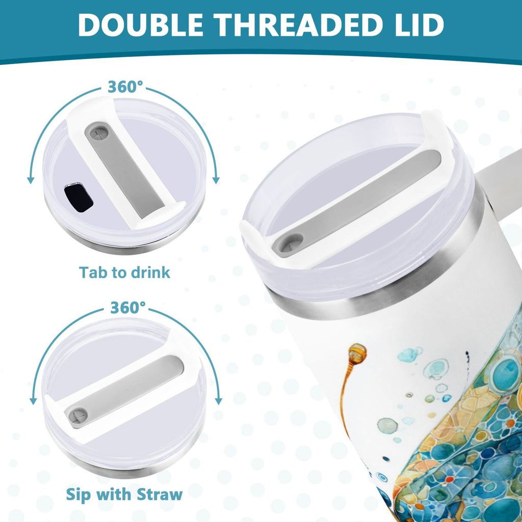 40 oz Insulated Stainless Steel Tumbler Double Wall Stainless Steel Tumbler with 2-Way Drinking Intricately Butterfly - J8TN