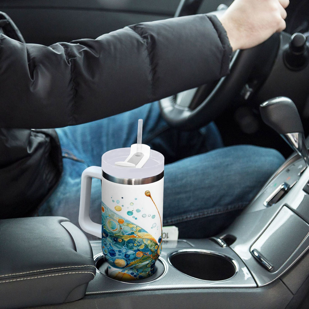 40 oz Insulated Stainless Steel Tumbler Double Wall Stainless Steel Tumbler with 2-Way Drinking Intricately Butterfly - J8TN