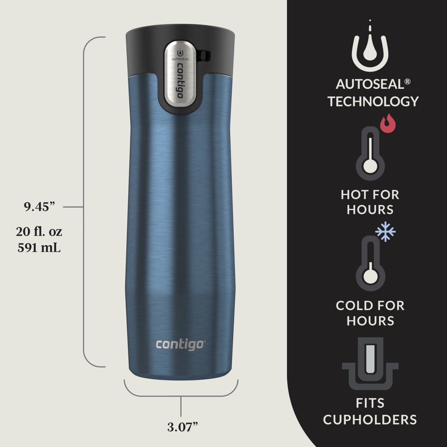 Contigo AUTOSEAL West Loop Vacuum-Insulated Stainless Steel Travel Mug with Easy-Clean Lid, 20 oz - N8OU
