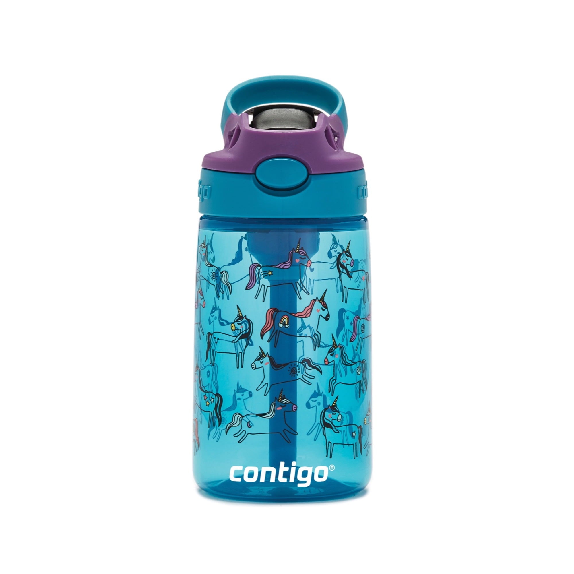 Contigo Kids AUTOSPOUT Straw Water Bottle with Easy-Clean Lid, 14 oz., Juniper Unicorns - LO99