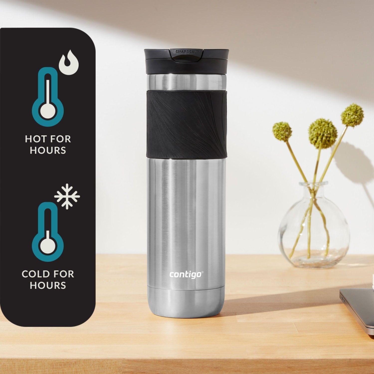 Contigo Byron 2.0 Stainless Steel Travel Mug with SNAPSEAL Lid and Grip in Black, 24 fl oz. - W9H4