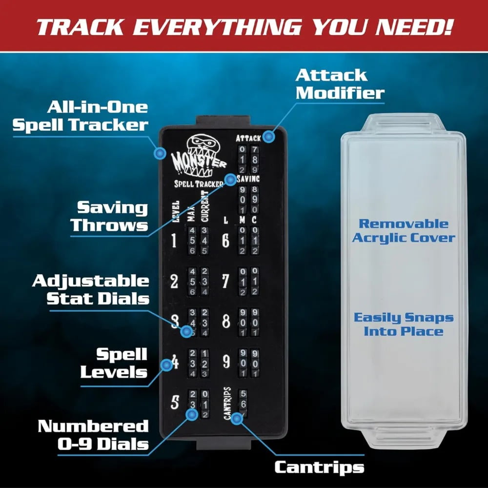 Ultimate RPG Spell Tracker for DND- Easily Keep Track of All Magic Stats, Levels, Modifiers Easily w Adjustable Place-Locking Dials &amp; Protective Cover- Compatible w Dungeons Dragons 5e Tabletop Games - XRH3