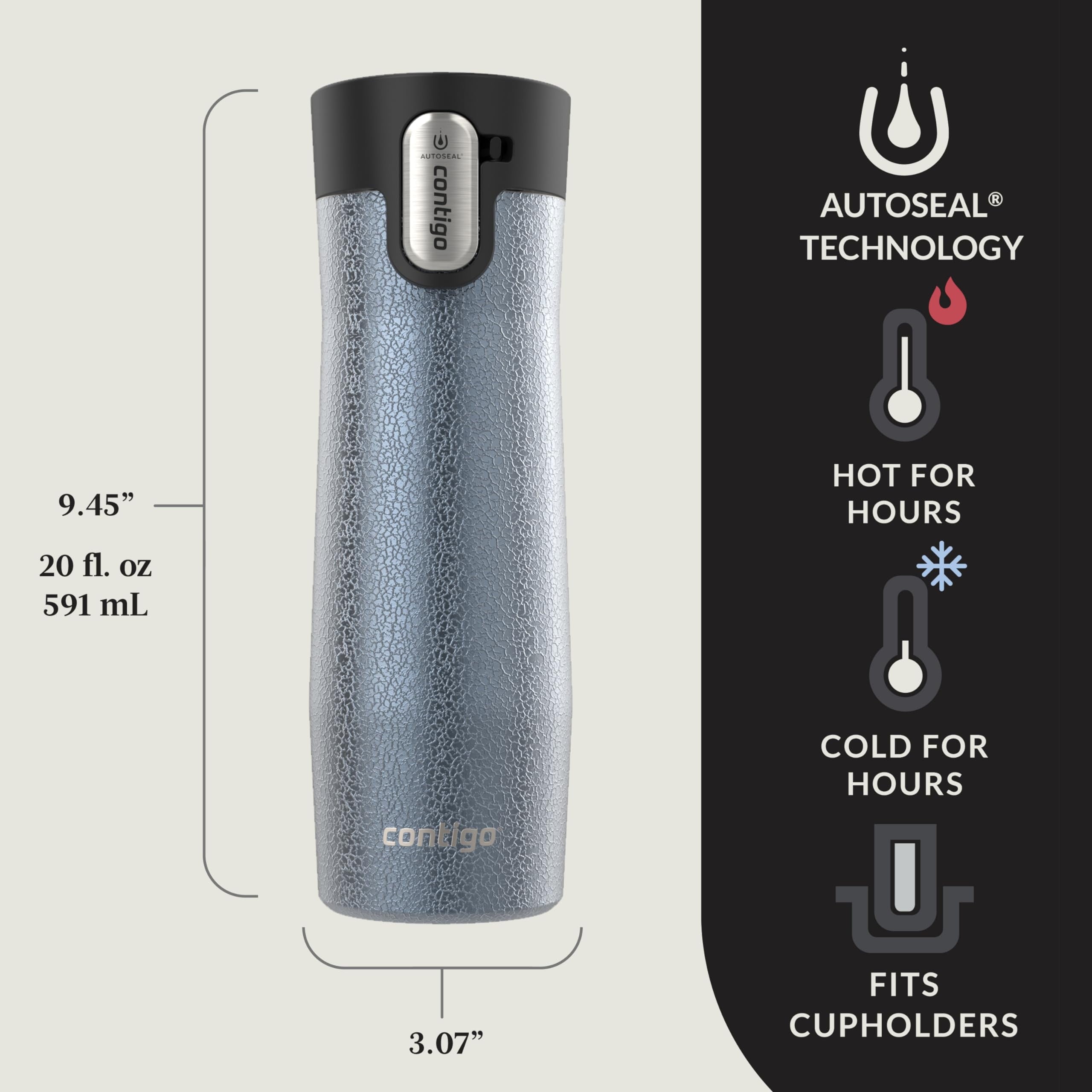 Contigo AUTOSEAL West Loop Vacuum-Insulated Stainless Steel Travel Mug with Easy-Clean Lid, 20 oz, Crystal Lakeside &amp; Crystal Agave, 2-Pack - ZR41