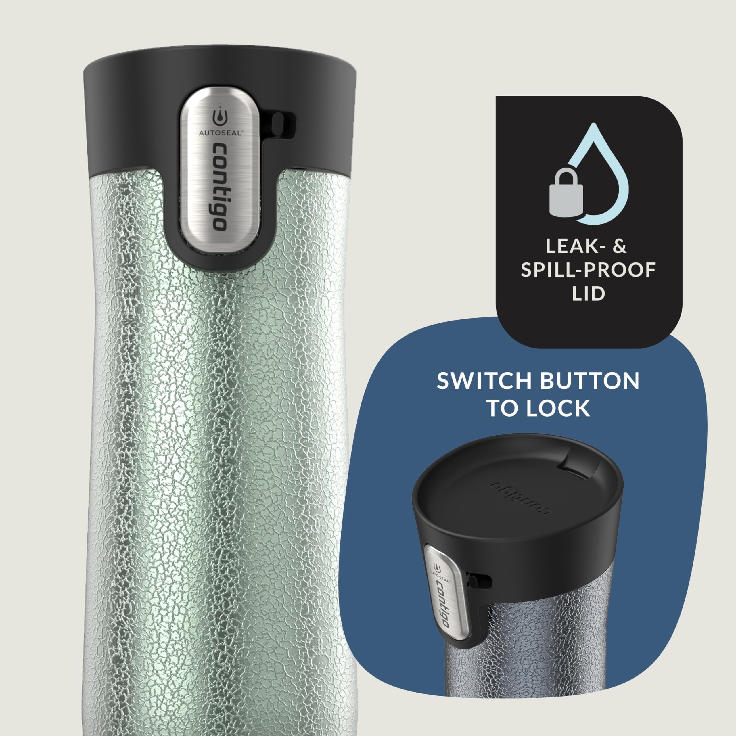 Contigo AUTOSEAL West Loop Vacuum-Insulated Stainless Steel Travel Mug with Easy-Clean Lid, 20 oz, Crystal Lakeside &amp; Crystal Agave, 2-Pack - ZR41