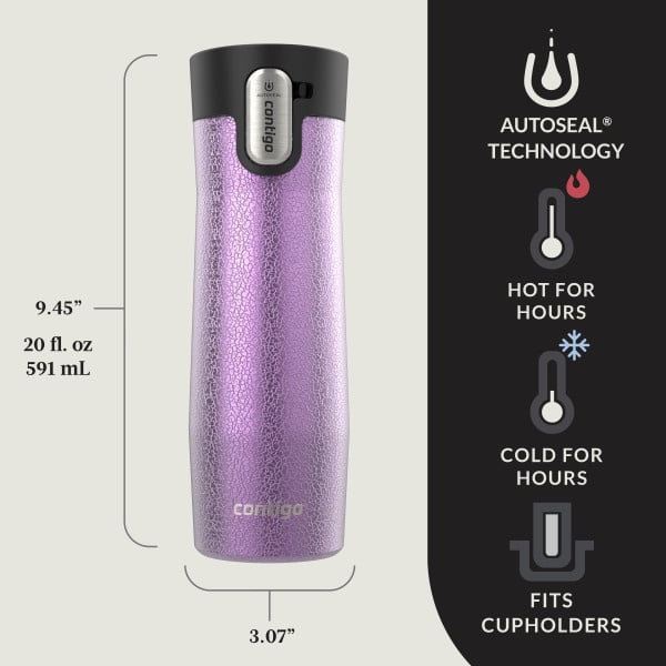 Contigo AUTOSEAL West Loop Vacuum-Insulated Stainless Steel Travel Mug with Easy-Clean Lid, 20 oz, Crystal Lakeside &amp; Crystal Agave, 2-Pack - ZR41