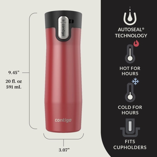 Contigo AUTOSEAL West Loop Vacuum-Insulated Stainless Steel Travel Mug with Easy-Clean Lid, 20 oz, Crystal Lakeside &amp; Crystal Agave, 2-Pack - ZR41