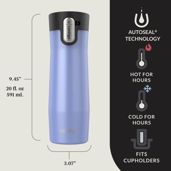 Contigo AUTOSEAL West Loop Vacuum-Insulated Stainless Steel Travel Mug with Easy-Clean Lid, 20 oz, Crystal Lakeside &amp; Crystal Agave, 2-Pack - ZR41