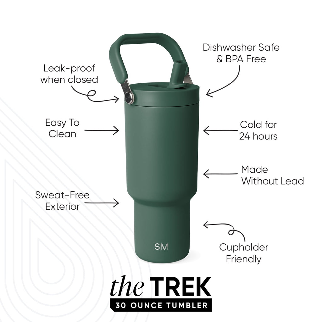 Simple Modern 30 fl oz Insulated Stainless Steel Trek Pivot Tumbler with Straw Lid and Top Handle|Forest - 7G37