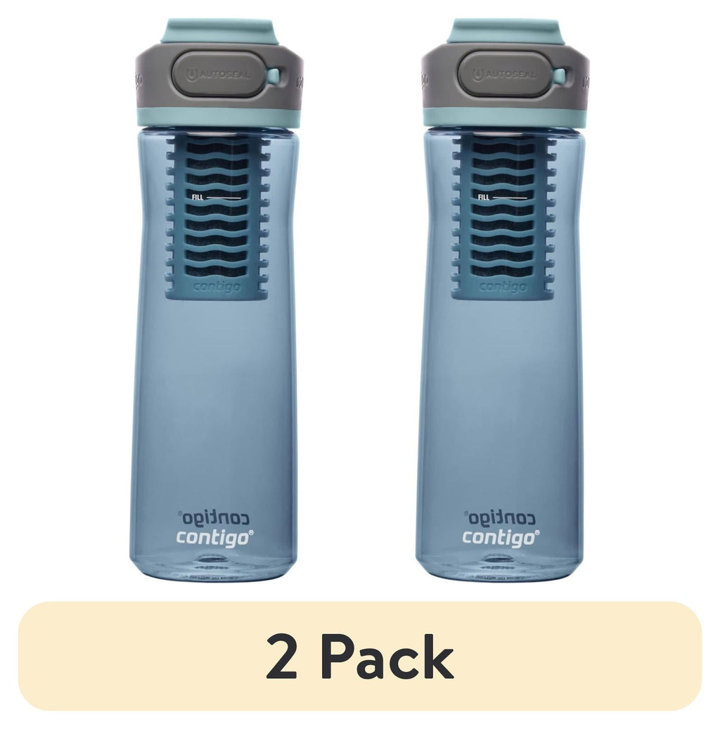 (2 pack) Contigo Clybourn Plastic FreeFlow Filter Water Bottle with AUTOSEAL Lid 24 oz., Dark Ice, with Replacable Filter - PVOG