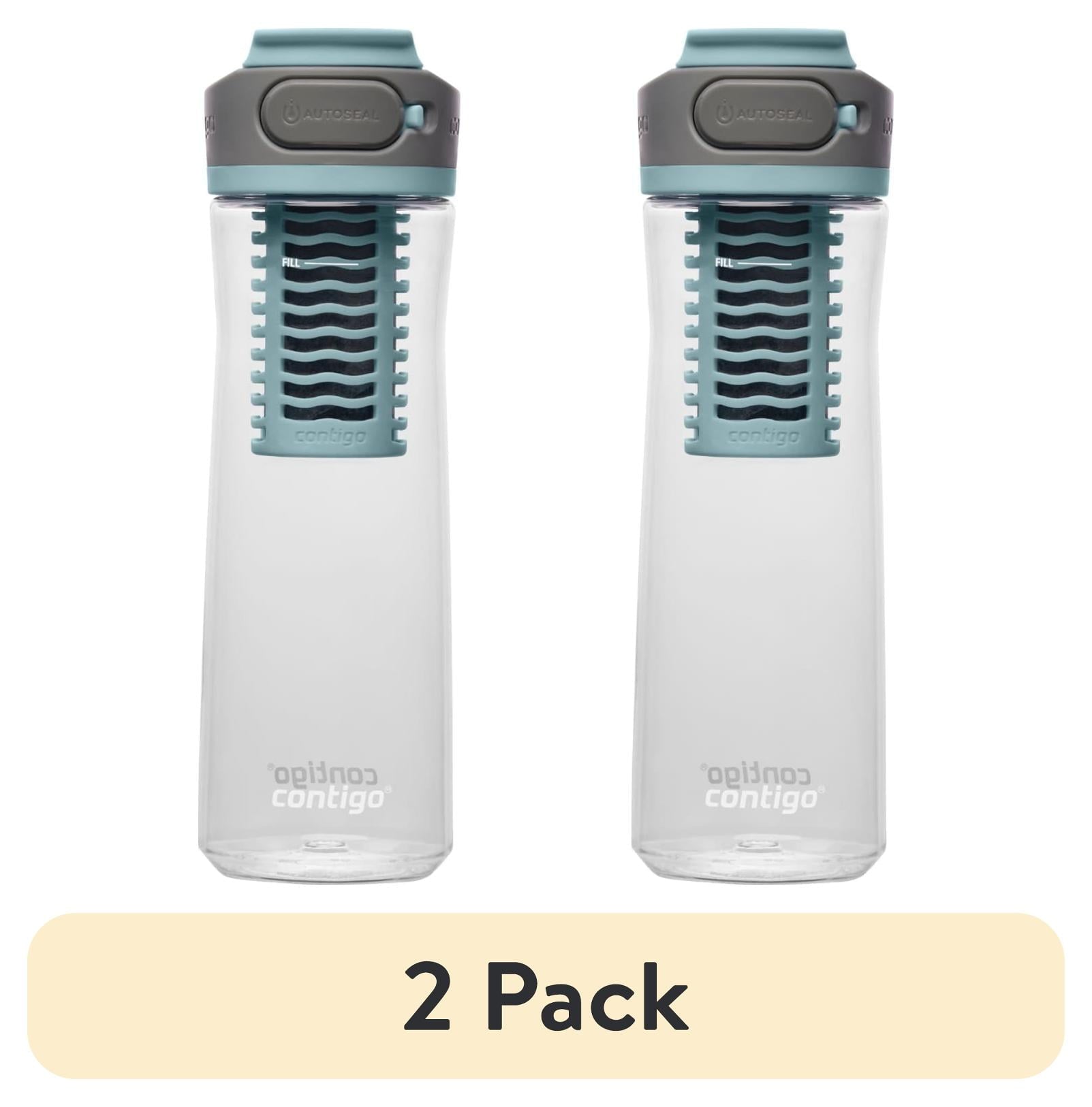(2 pack) Contigo Clybourn Plastic FreeFlow Filter Water Bottle with AUTOSEAL Lid 24 oz., Salt, with Replacable Filter - 4WOV
