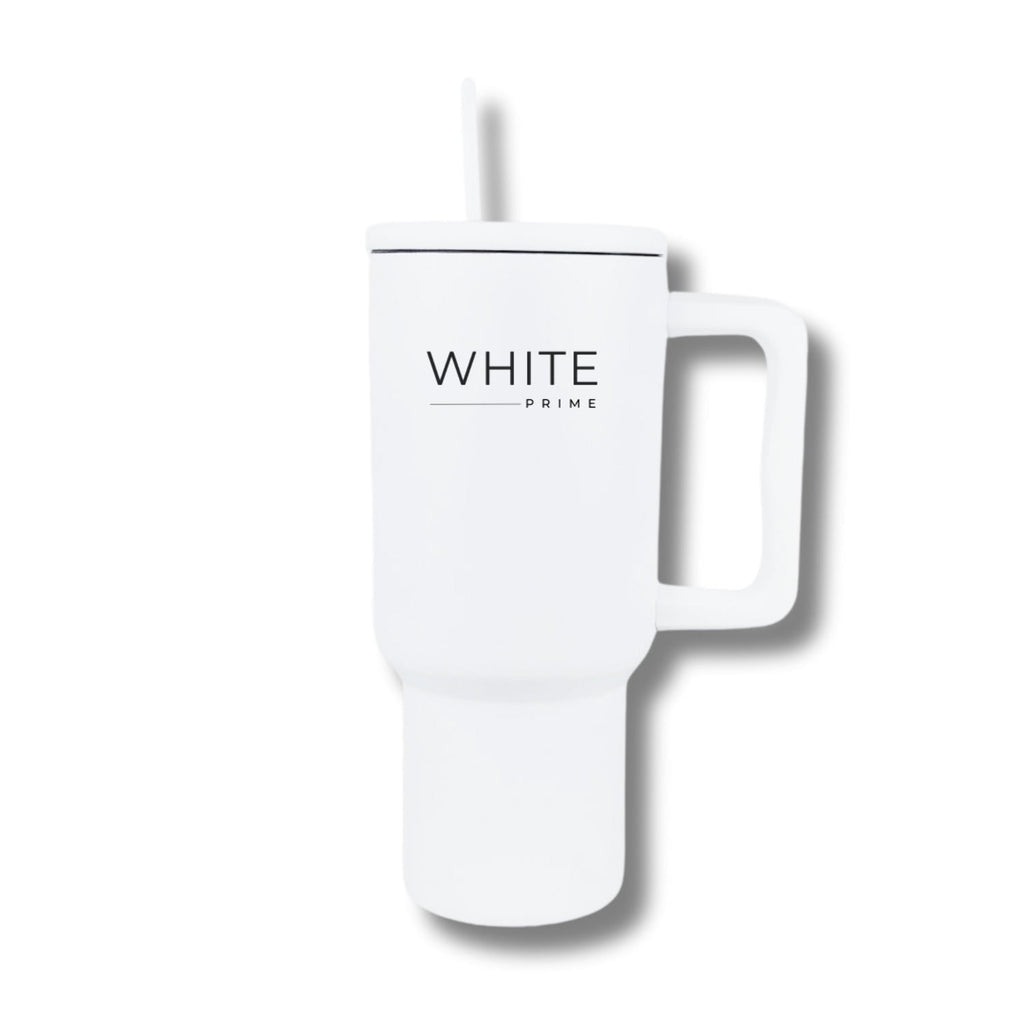 Tumbler 30 oz – Stainless Steel Cup with Handle and Lid | White Prime - 5PV8