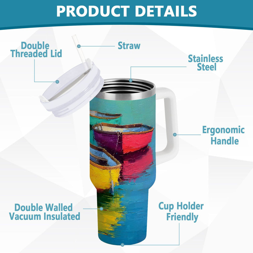 30 oz Insulated Stainless Steel Tumbler Double Wall Stainless Steel Tumbler with 2-Way Drinking Colorful Row Boats - J51Q