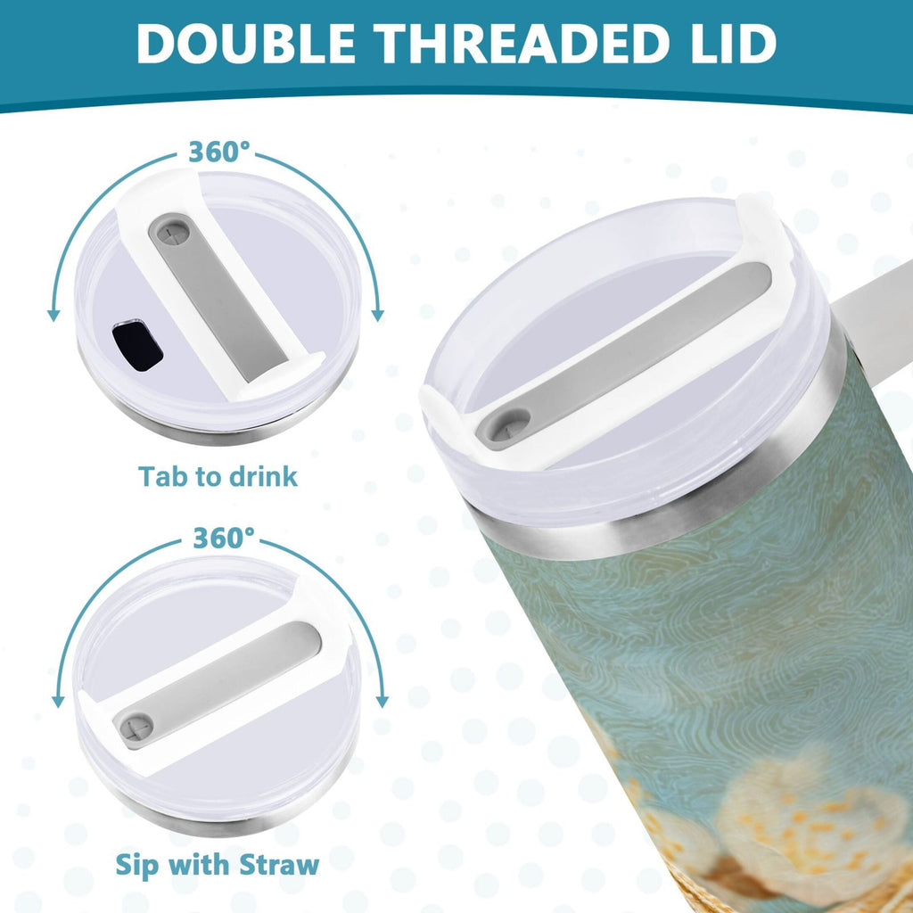30 oz Insulated Stainless Steel Tumbler Double Wall Stainless Steel Tumbler with 2-Way Drinking Starfish with Flowers - S8OR