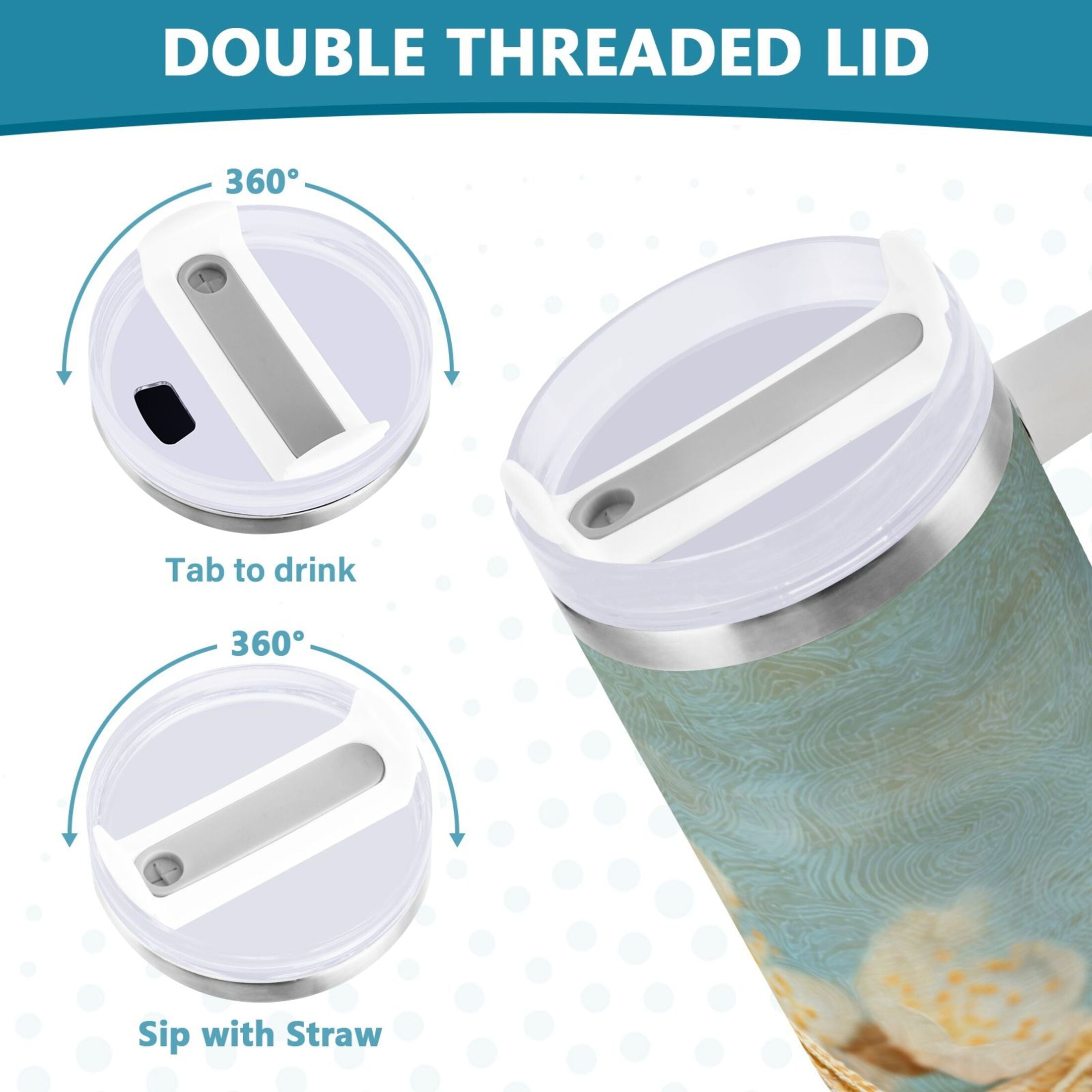 30 oz Insulated Stainless Steel Tumbler Double Wall Stainless Steel Tumbler with 2-Way Drinking Starfish with Flowers - S8OR