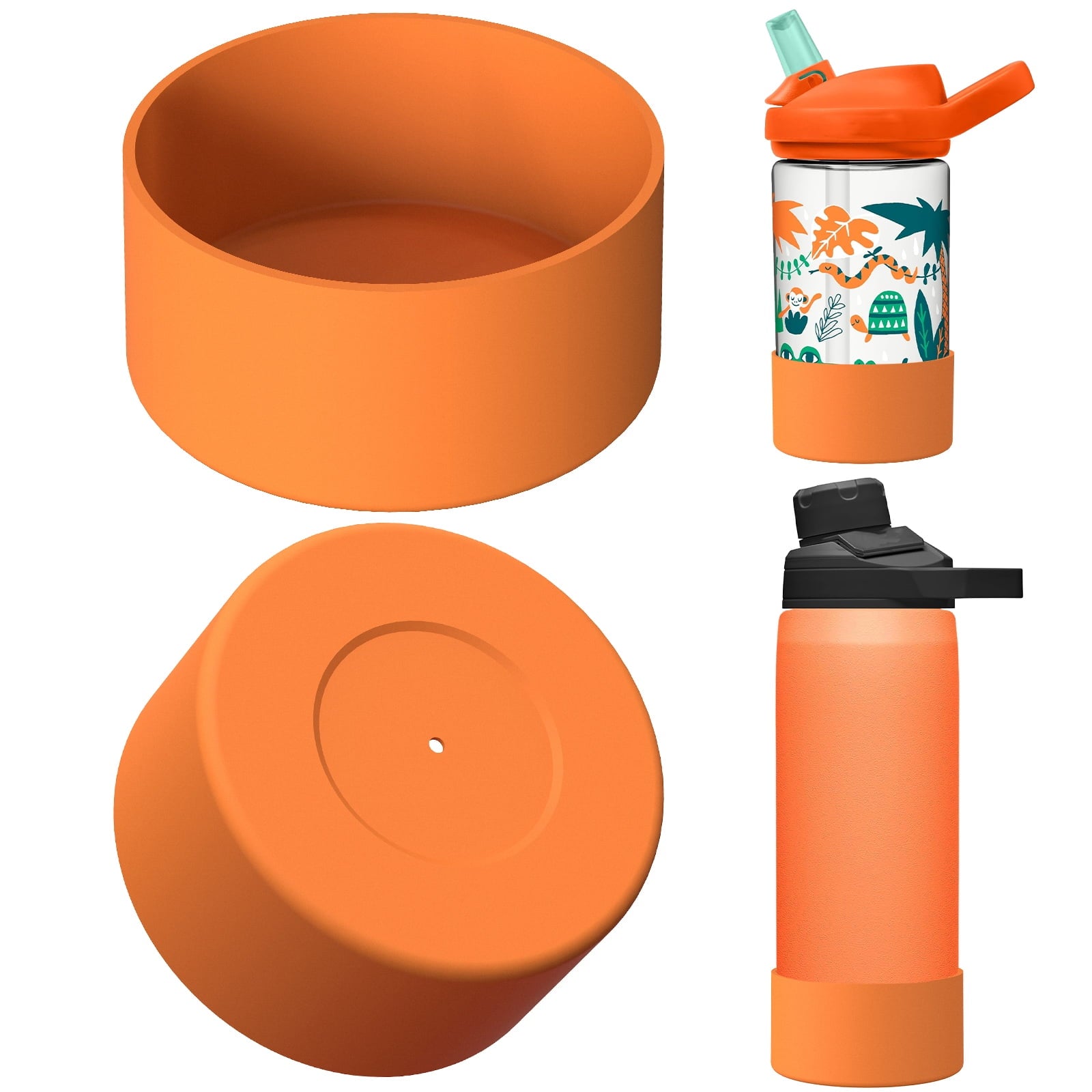 Linkidea 2 Pack Water Bottle Boot Compatible with CamelBak Eddy+20oz/25oz, Chute Mag 20oz/25oz, Carry Cap, Silicone Anti-Slip Bottle Bottom Bumper Protector (Orange) - YEES