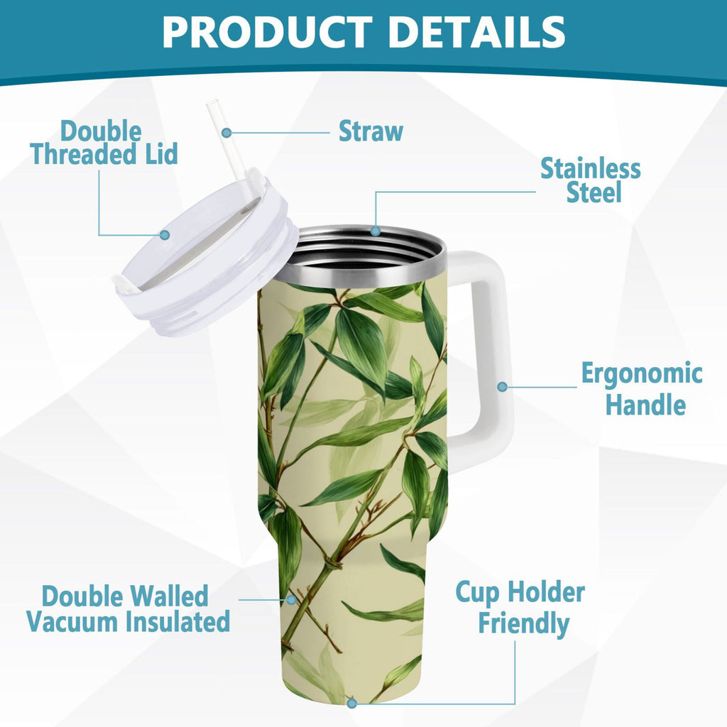 30 oz Insulated Stainless Steel Tumbler Double Wall Stainless Steel Tumbler with 2-Way Drinking Bamboo Pattern - NCGL