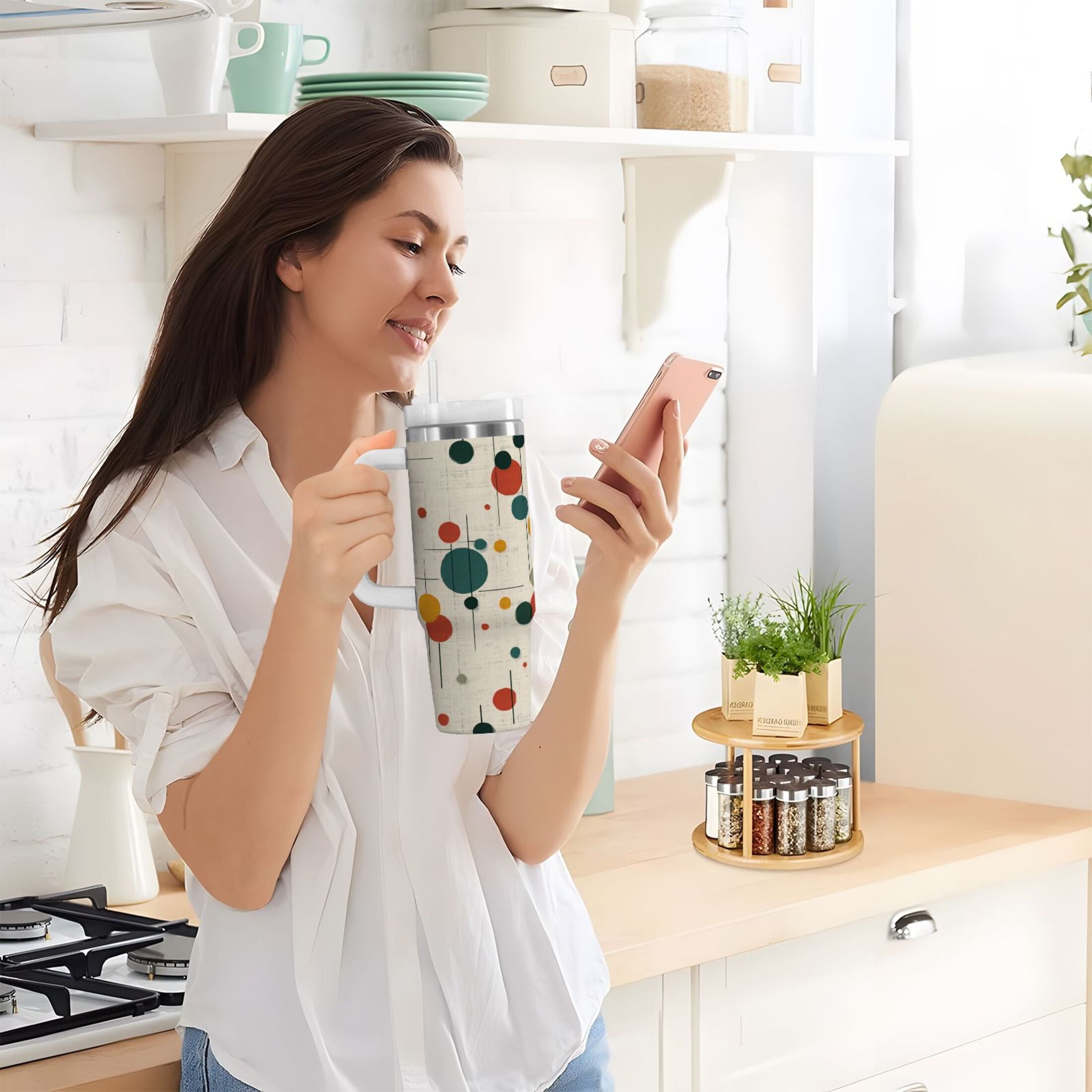 30 oz Insulated Stainless Steel Tumbler Double Wall Stainless Steel Tumbler with 2-Way Drinking Colorful Dots and Lines - M9YA