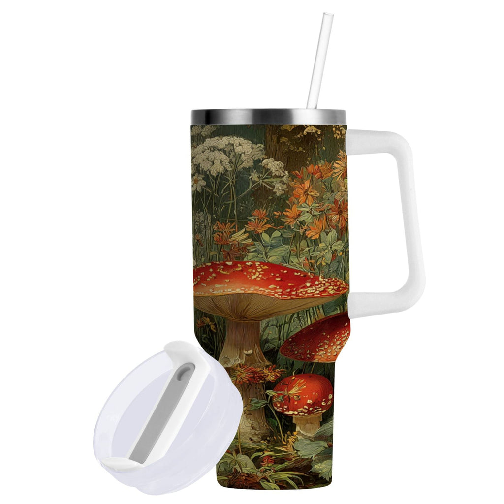 40 oz Insulated Stainless Steel Tumbler Double Wall Stainless Steel Tumbler with 2-Way Drinking Red Mushrooms - 6NTA