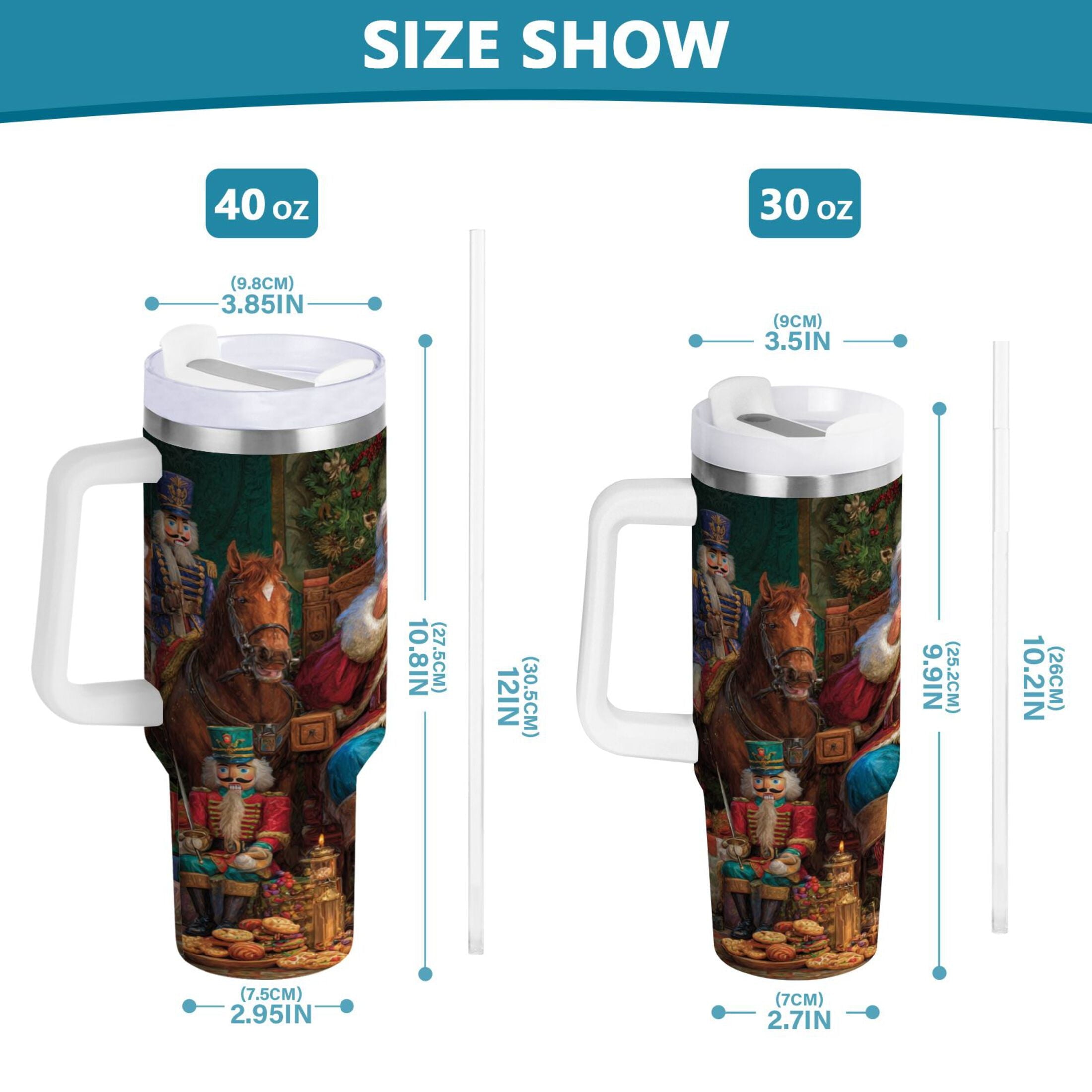 40 oz Insulated Stainless Steel Tumbler Double Wall Stainless Steel Tumbler with 2-Way Drinking Santa Eating Cookies - 5T1P