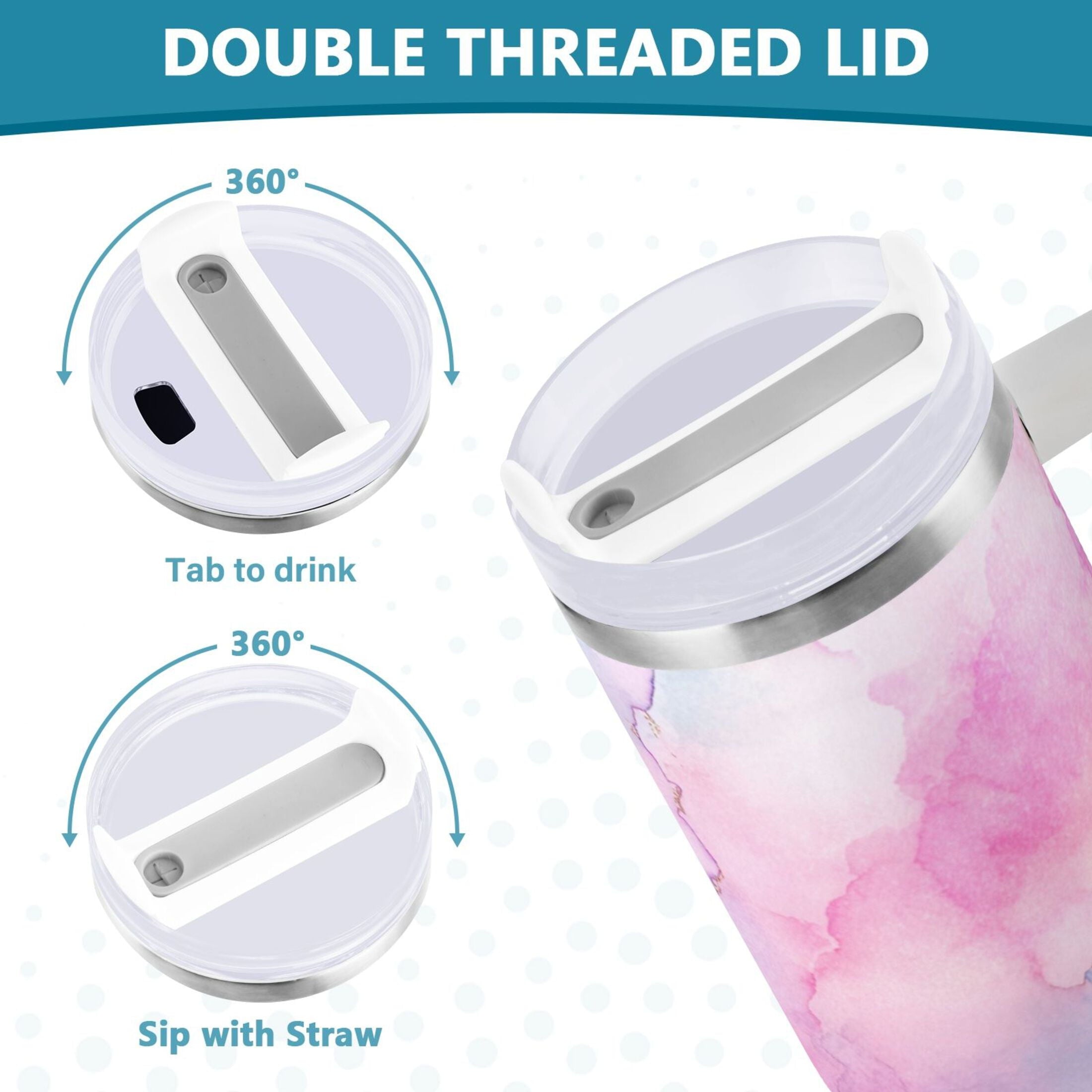 30 oz Insulated Stainless Steel Tumbler Double Wall Stainless Steel Tumbler with 2-Way Drinking Pastel Pink Marble Texture - IXQ0