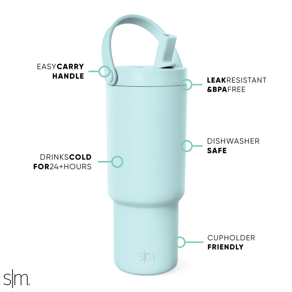 Simple Modern 24 fl oz Insulated Stainless Steel Trek Pivot Tumbler with Straw Lid and Top Handle|Seaside Blue - E9IO