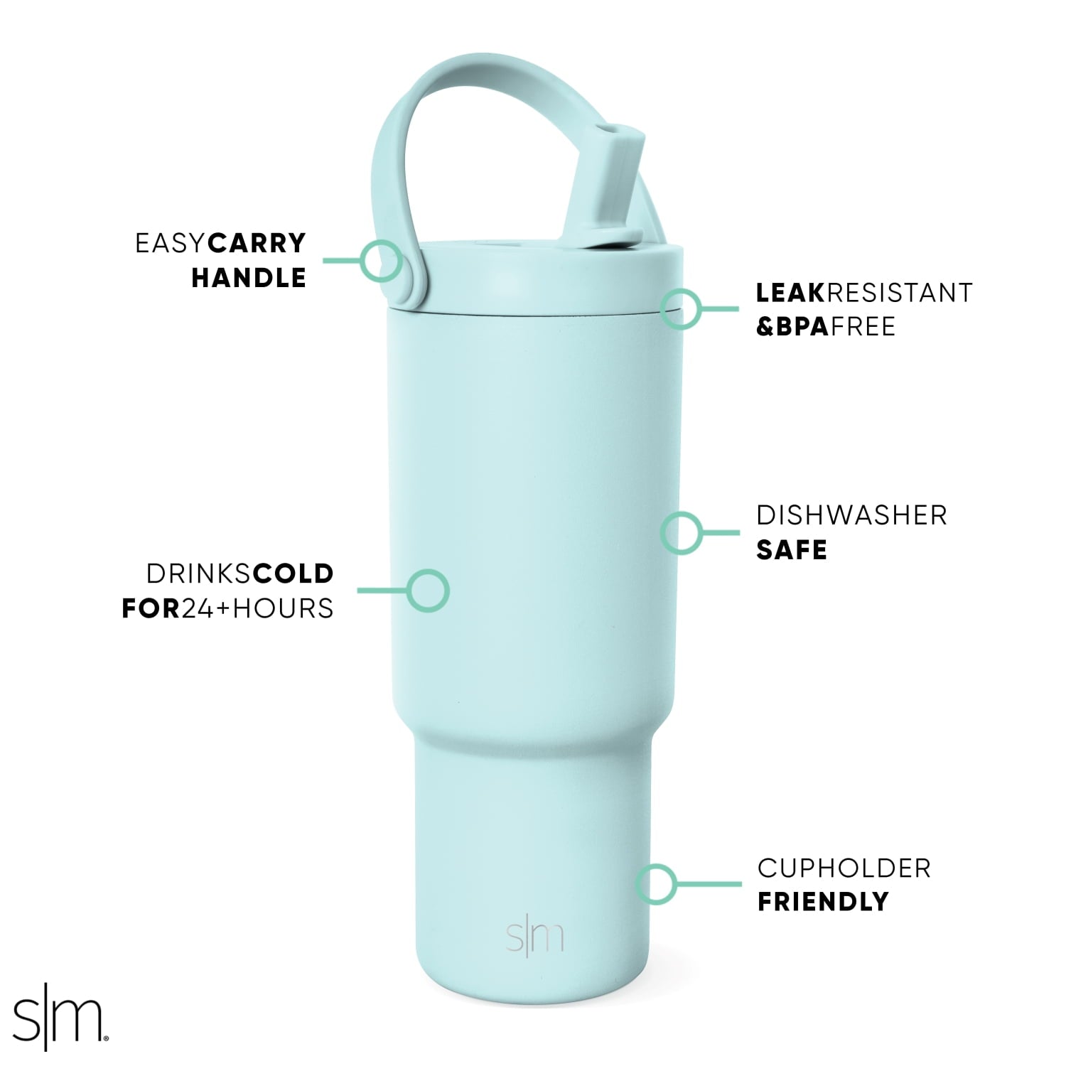 Simple Modern 24 fl oz Insulated Stainless Steel Trek Pivot Tumbler with Straw Lid and Top Handle|Seaside Blue - E9IO