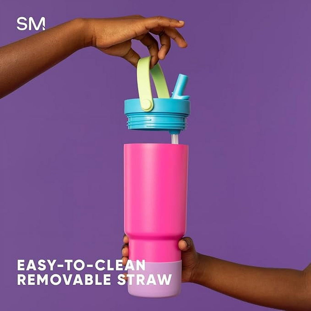 Simple Modern 24 fl oz Insulated Stainless Steel Trek Pivot Tumbler with Straw Lid and Top Handle|Seaside Blue - E9IO