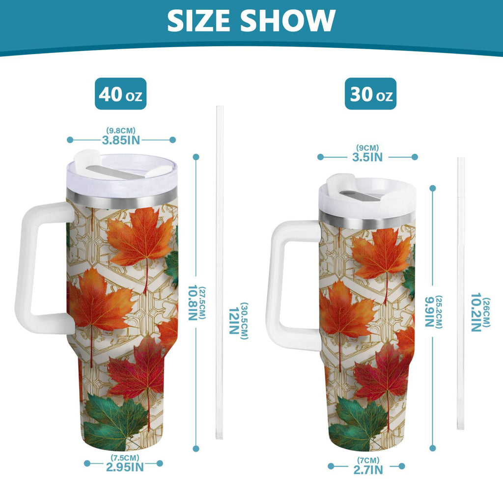 30 oz Insulated Stainless Steel Tumbler Double Wall Stainless Steel Tumbler with 2-Way Drinking Green and Red Maple Leaves - 8TKP