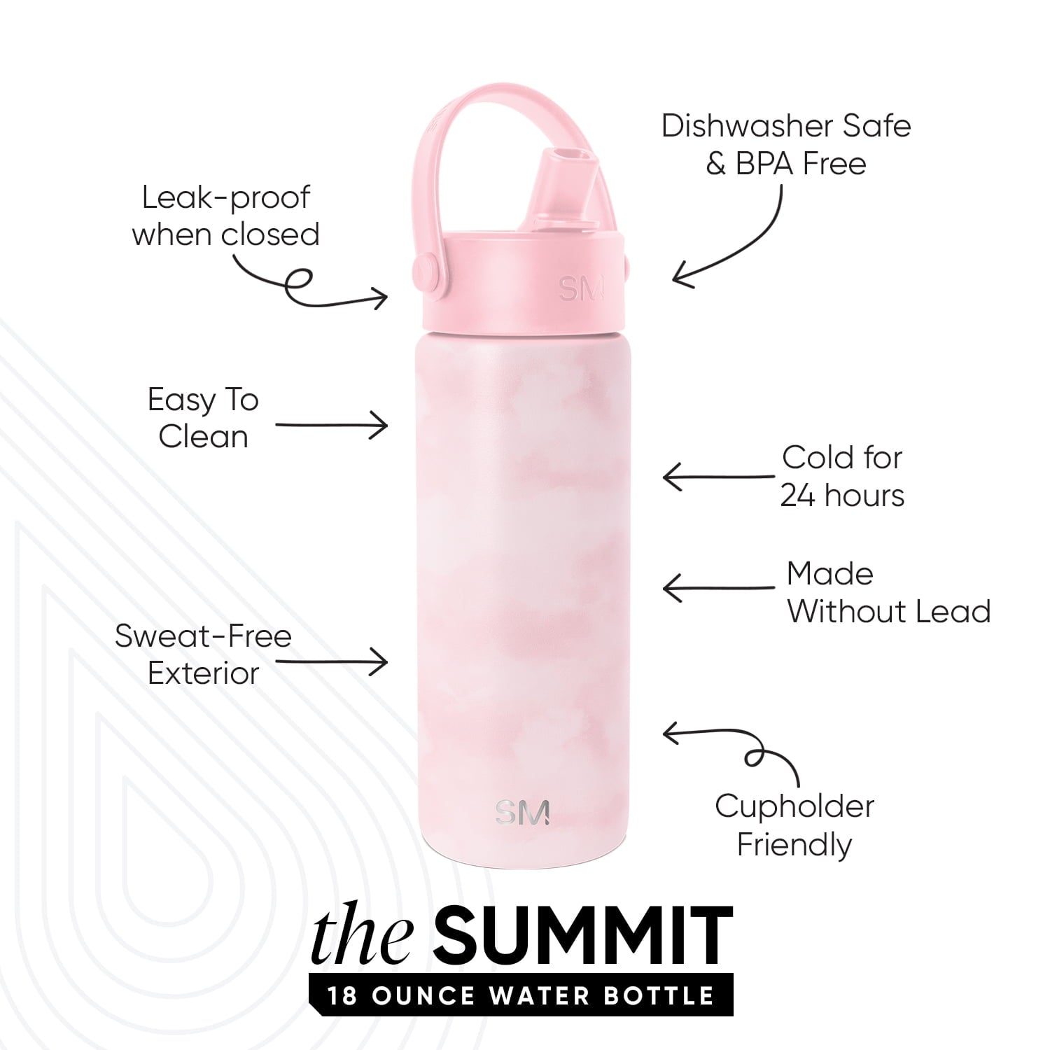 Simple Modern 18 fl oz Insulated Stainless Steel Summit Wide Mouth Water Bottle with Handle and Straw Lid|Black and White Checkmate - GQ5P